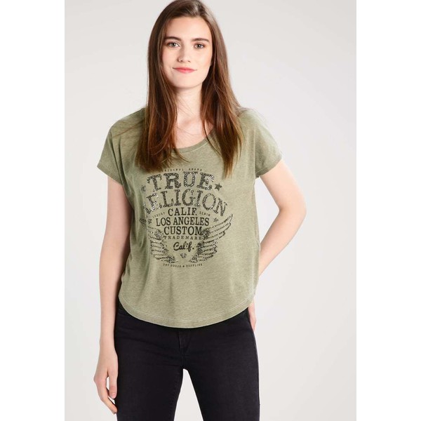 True Religion T-shirt z nadrukiem dusty olive TR121D04G