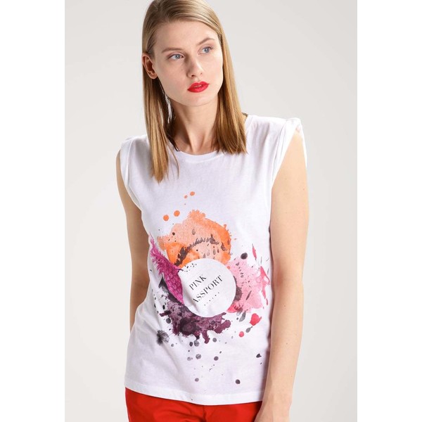Sisley CANOTTA T-shirt z nadrukiem white/pink 7SI21D04W