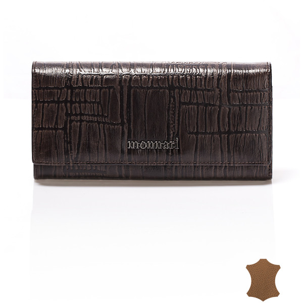 Monnari Skórzany portfel z dyskretną fakturą 18cmx8cm PORIMP0-17W-PUR0290-K017D000-R00