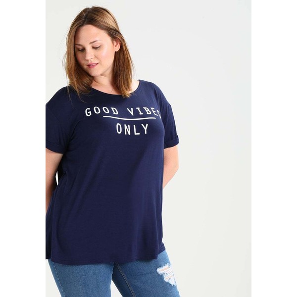 Dorothy Perkins Curve GOOD VIBES T-shirt z nadrukiem navy blue DP621D029