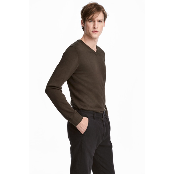 H&M Bawełniany sweter w serek 0515238003 Zieleń khaki