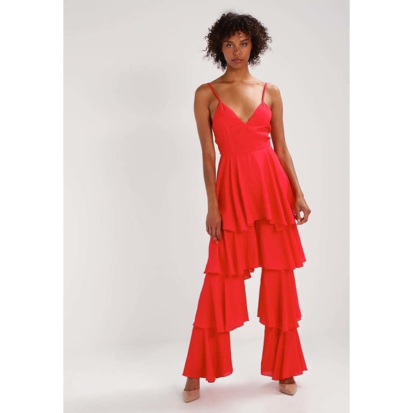Missguided STRAPPY V NECK TIERED Kombinezon red M0Q21T00T
