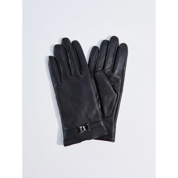 Mohito Czarne skórzane rękawiczki z kokardą RT569-99X
