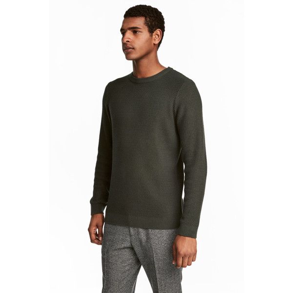 H&M Sweter w strukturalny wzór 0302311002 Ciemna zieleń khaki