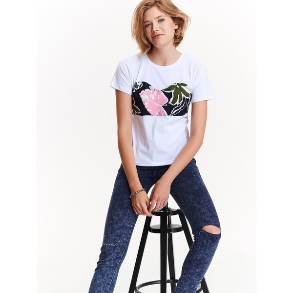 TROLL t-shirt damski z ciekawą aplikacją w kwiaty wiązaną z tyłu TPO1566