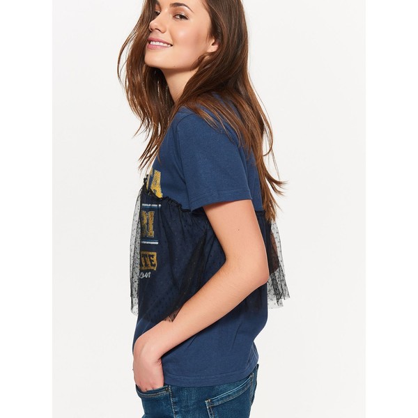 TROLL t-shirt damski z ciekawą tiulową falbanką TPO1579