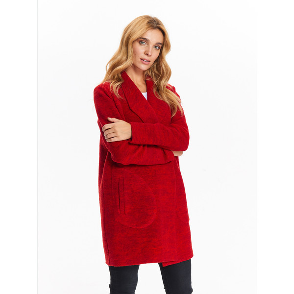 TOP SECRET płaszcz damski czerwony oversize, z wełną SPZ0417