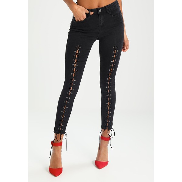 New Look LACE UP FRONT Jeans Skinny Fit black NL021N09J