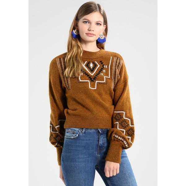 New Look NAVAJO EMBROIDERED JUMPER Sweter brown NL021I0A2