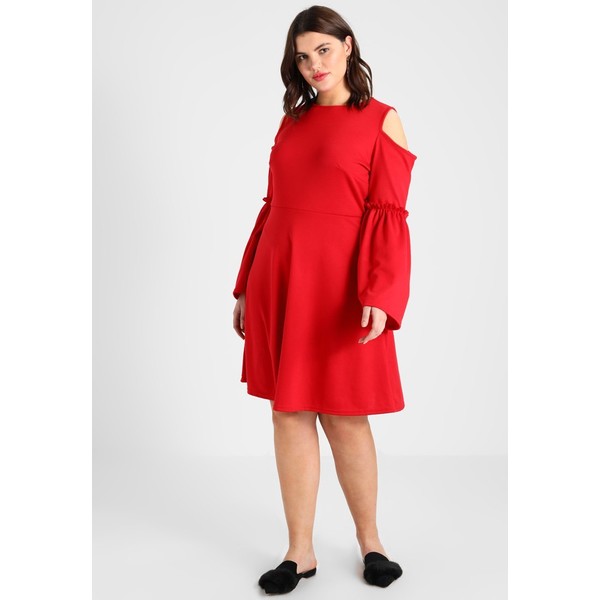 Lost Ink Plus SKATER DRESS WITH FRILL SLEEVE Sukienka z dżerseju red LOA21C03H