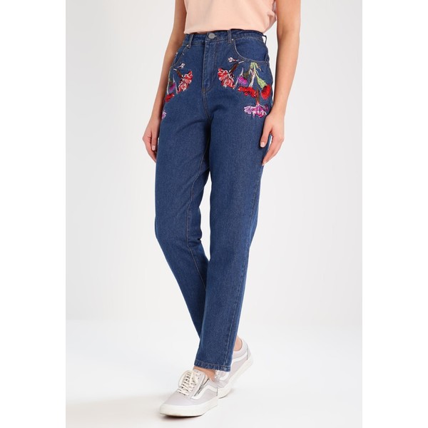 Lost Ink MOM WITH WILD FLORAL Jeansy Relaxed Fit dark denim L0U21N00X