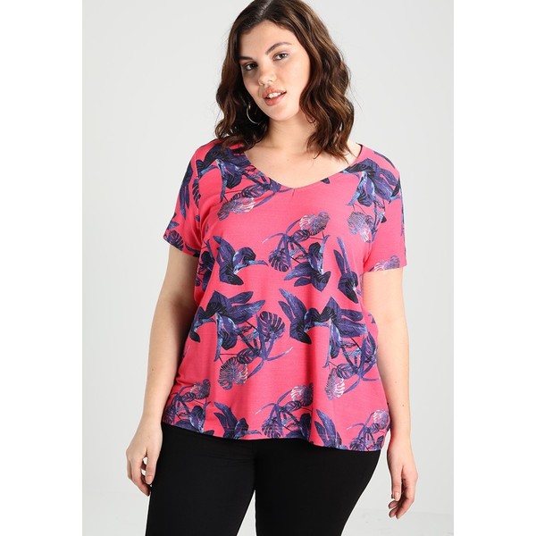 ADIA 1/2 SLEEVES V NECK WITH FLOWER T-shirt z nadrukiem pink hibiscus A0C21D00T