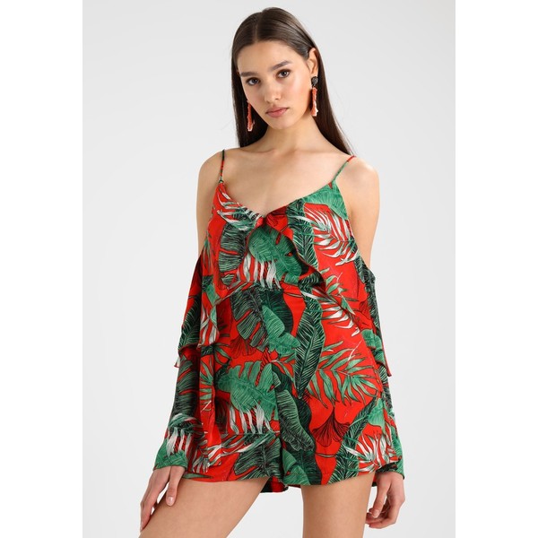 Missguided TROPCIAL PRINT COLD SHOULDER STRAPPY PLAYSUIT Kombinezon red M0Q21T027