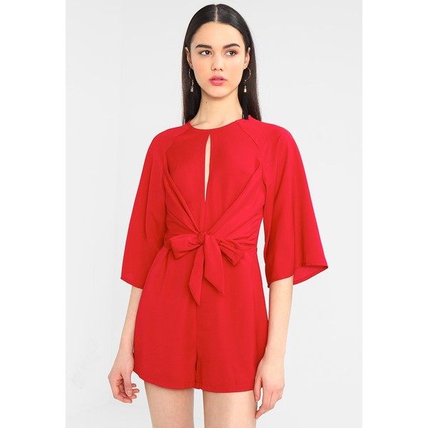 Missguided ROUND NECK TIE FRONT PLAYSUIT DEEP Kombinezon red M0Q21T01X