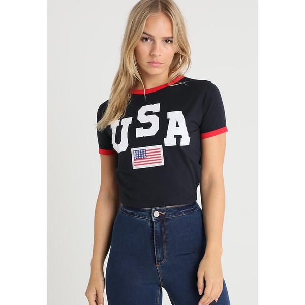 Missguided Petite USA CROP RINGER T-shirt z nadrukiem navy M0V21D02R