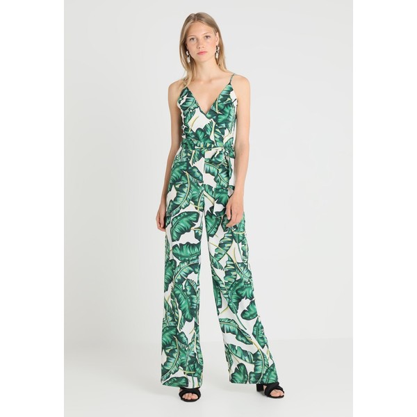 Missguided Tall PALM PRINT STRAPPY WIDE LEG Kombinezon green MIG21T008
