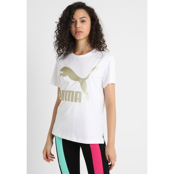 Puma CLASSICS LOGO T-shirt z nadrukiem white/gold PU121D03W