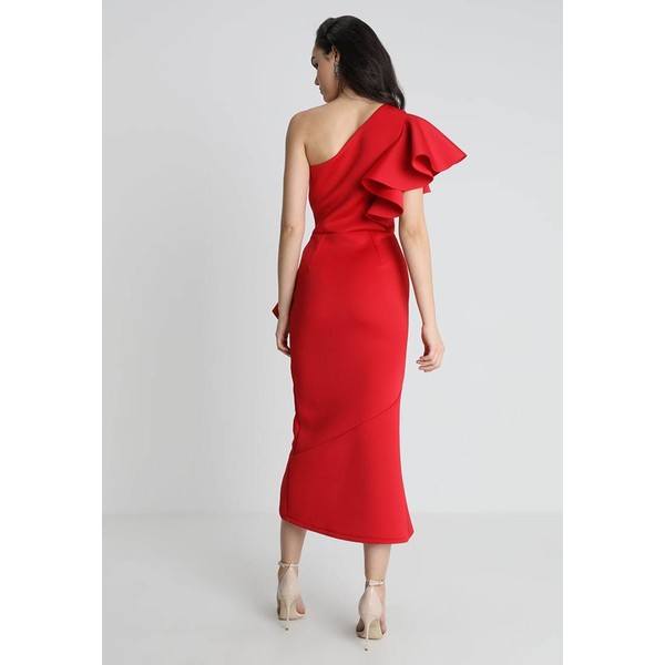 true violet exclusive one shoulder frill wrap dress in red