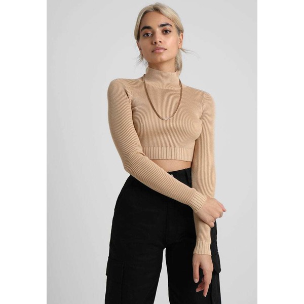 Missguided Petite HIGH NECK DETAIL CROP TOP Sweter sand M0V21I00R