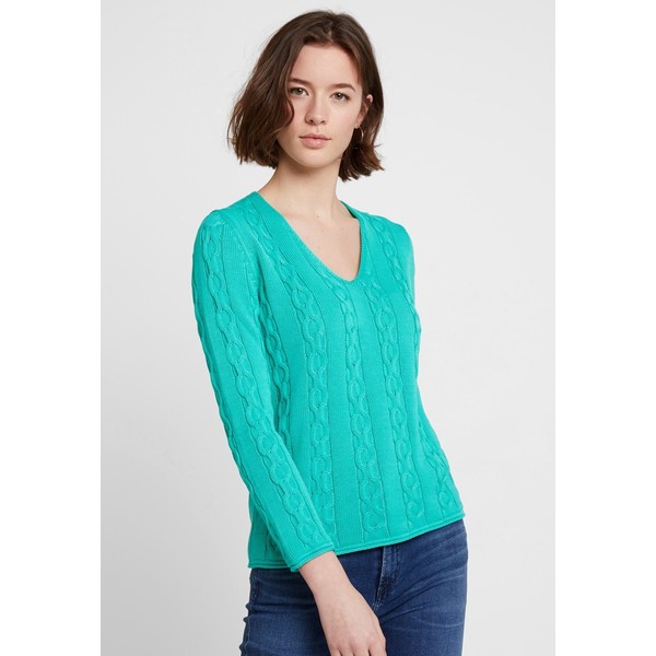 Benetton VNECK CABLE Sweter green 4BE21I0F3