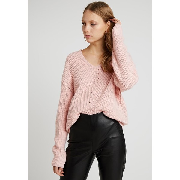 Selected Femme Tall SLFROSE V-NECK Sweter powder pink SEM21I00R