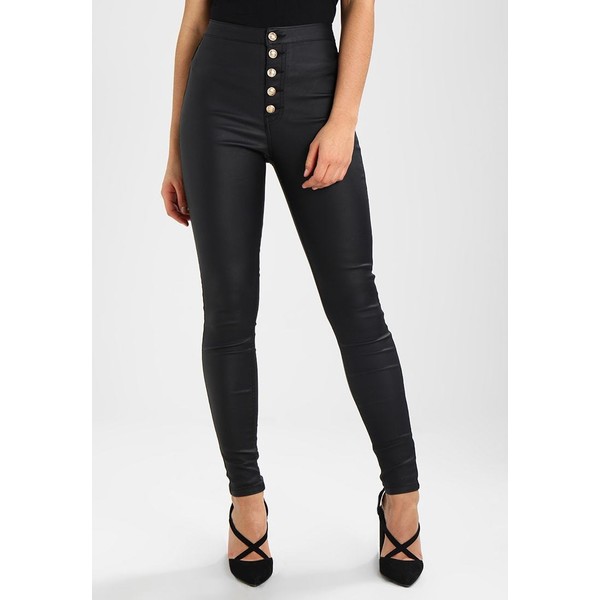 Missguided VICE HIGH WAISTED COATED BUTTON DETAIL SKINNY Spodnie materiałowe black M0Q21N03R