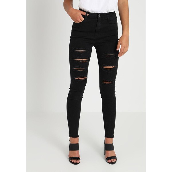 Missguided SINNER HIGH WAISTED EXTREME RIPPED Jeansy Skinny Fit black M0Q21N02C