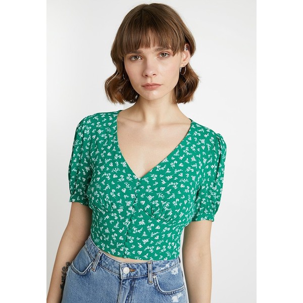 Forever New LUCY BUTTON DITSY CROP Bluzka green FOD21E034