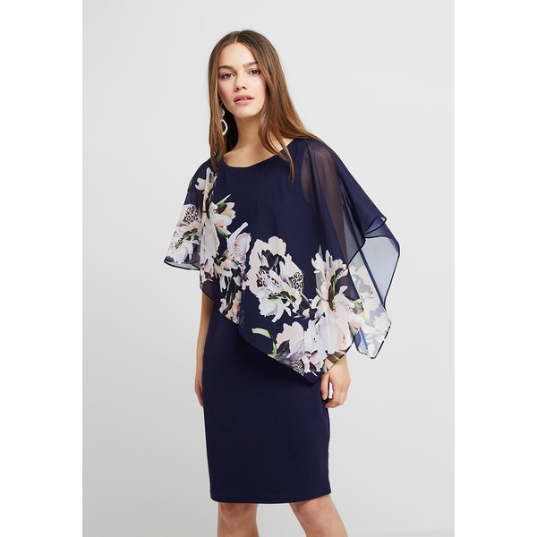 Wallis Petite LEOPARD FLORAL OVERLAYER DRESS Sukienka z dżerseju dark blue WP021C05R