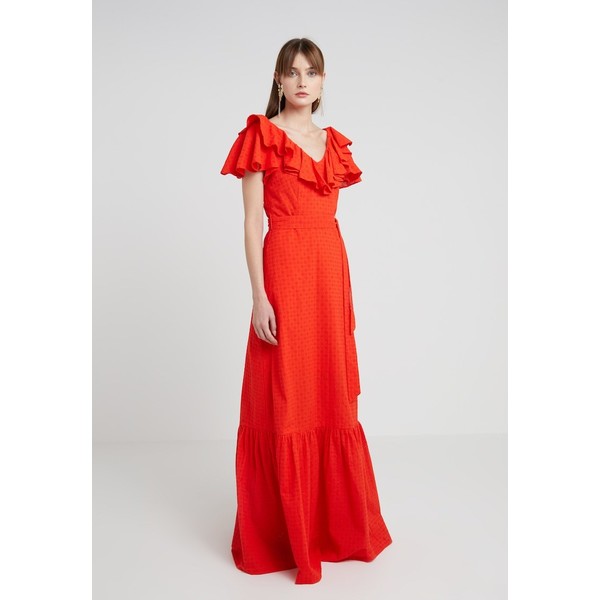 PERSEVERANCE LONDON DITSY ANGLAISE RUFFLED BELTED GOWN Długa sukienka red PEE21C00V